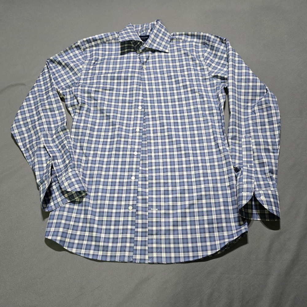 Proper Cloth Dress Shirt Mens 15.5 Blue White Plaid Supima Cotton Non-Iron